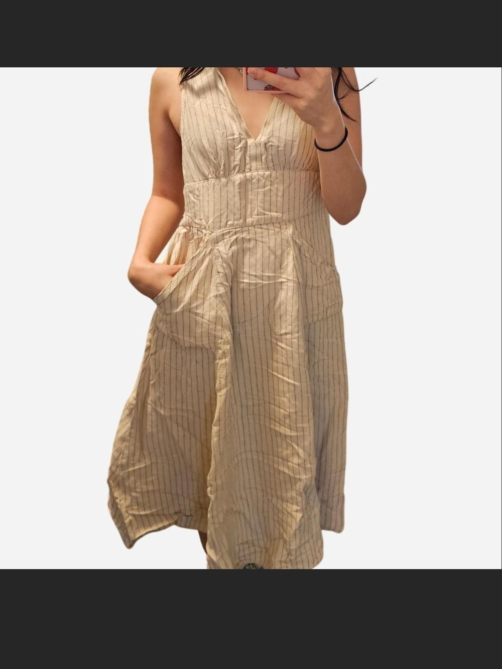 Free People Beige Striped Halter Midi Dress